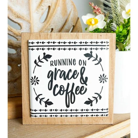 Young's Inc. Other - Wooden Block Sign, Home Décor. "Running On Grace & Coffee".